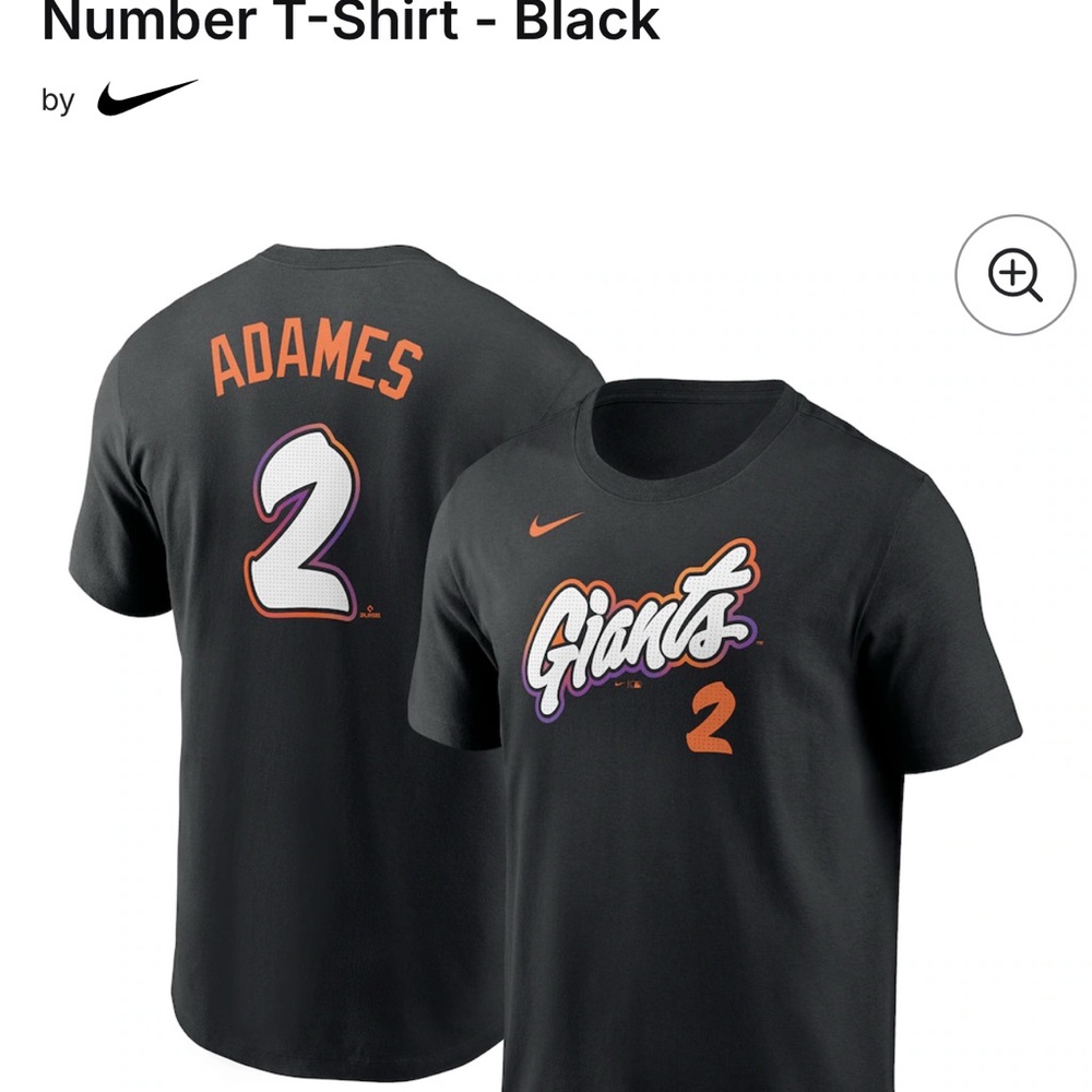 Nike Giants Adames #2 Black Tee with Orange and White Accents